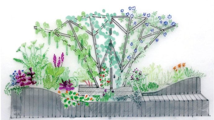 Projet «A la croisée des chemins», par Songes et Jardins. Cette réalisation a été placée devant l’Hôtel Groslot.